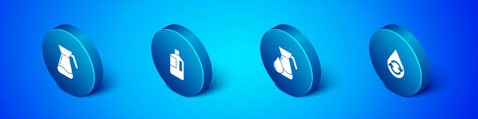 Set Isometric Jug glass with water, , Recycle clean aqua and Big bottle icon. Vector.