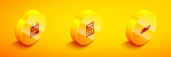 Set Isometric Calendar, Calculator and Eraser rubber icon. Vector.