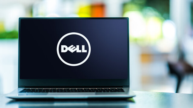 Laptop computer displaying logo of Dell