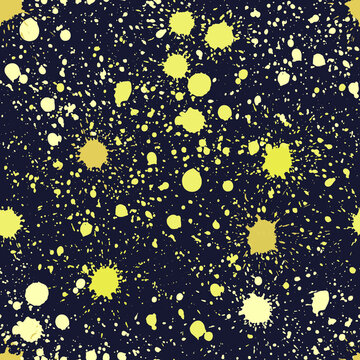 Abstract  yellow bloch, spray and spot  on dark background.  Seamless pattern. Texture. Vector illustration.