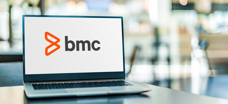 Laptop computer displaying logo of BMC Software