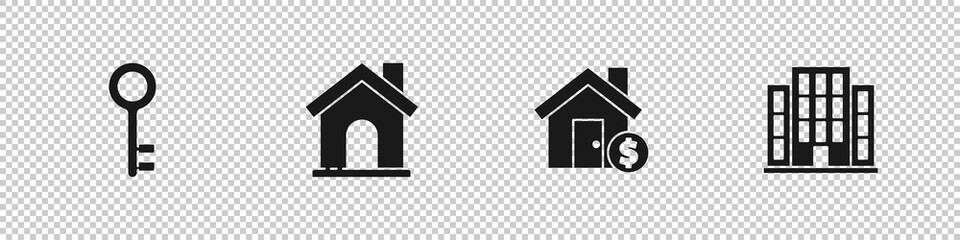 Set House key, , with dollar symbol and icon. Vector.