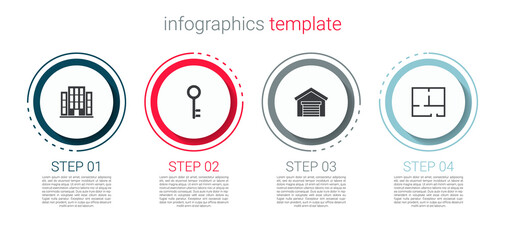 Set House, key, Garage and plan. Business infographic template. Vector.
