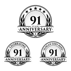 91 years anniversary collection logotype. Vector and illustration.
