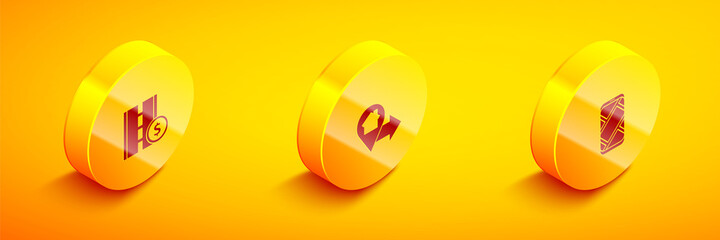 Set Isometric Toll road traffic sign, Location with house and City map navigation icon. Vector.