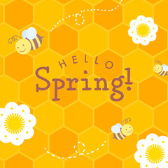 vector background with bees and flowers for banners, cards, flyers, social media wallpapers, etc.