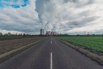 street towards power plant in Niederaussem Germany, lignite-fired