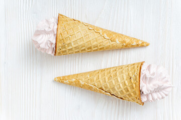 Marshmallow ice cream in a cone