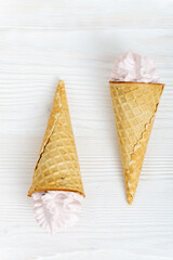 Marshmallow ice cream in a cone