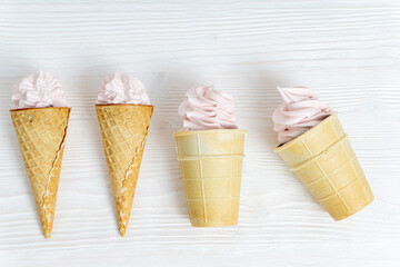 Marshmallow ice cream in a cone
