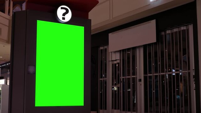 The motion of question mark and green screen billboard inside Coquitlam shopping mall with 4k resolution