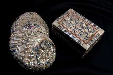 Jewelry box made of polished sea shells ,a traditional hand craft in Syria and Damascus.
