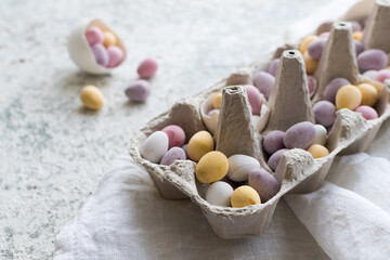 Fototapeta na wymiar Easter composition with chocolate eggs