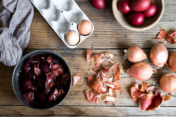 Dyed Easter eggs with onion