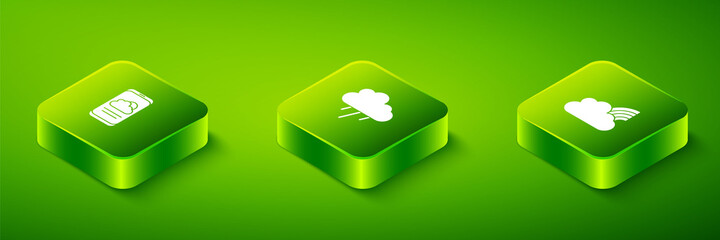 Set Isometric Cloud with rain, Rainbow clouds and Weather forecast icon. Vector.