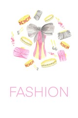 Postcard with illustrations of evening attire