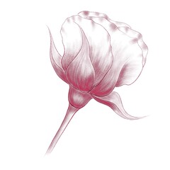 linear drawing of rosebud with hatching side view - obrazy, fototapety, plakaty