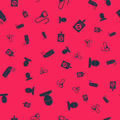 Set Vandal, Walkie talkie, Pepper spray and Protest on seamless pattern. Vector.