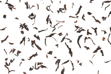 Black loose dry indian tea from Darjeling, India. Close-up macro high resolution background..