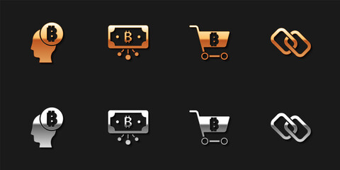 Set Bitcoin think, with circuit, Shopping cart bitcoin and Chain link icon. Vector.