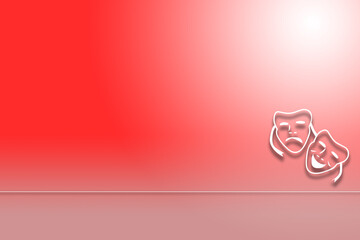 Hintergrund oder Banner in rot mit dem Symbol zweier Masken für das Theater oder Schauspiel