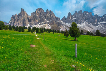 Majestic summer alpine scenery with high cliffs, Dolomites, Italy