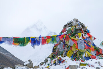 prayer flags in Everest Memorial to Climbers in Nepal