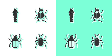 Set Beetle bug, Larva insect, Stink and icon. Vector.