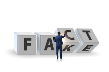 Face or fact concept with turning cubes