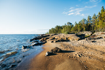 Rocky beach in Finland  in the summer