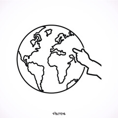 concept hand pointing earth globe.