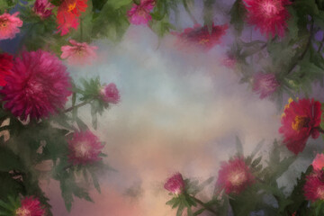 Detail of oil painted canvas in pink tones.