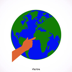 concept hand pointing earth globe.