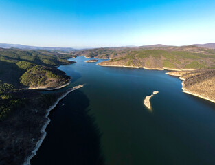 Fototapeta premium Aerial panorama of Topolnitsa Reservoir, Bulgaria