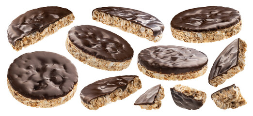 Chocolate rice cakes isolated on white background with clipping path