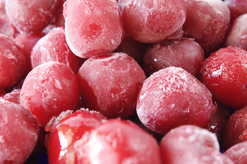 Cherries Frozen Background. Cherries are Covered with Hoarfrost