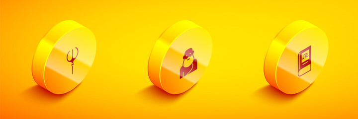Set Isometric Neptune Trident, Socrates and Greek history book icon. Vector.