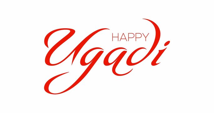 Happy Ugadi Animated Handwritten Text Isolated on White Background