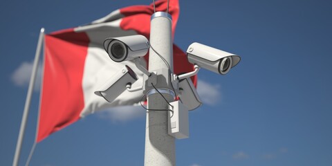 Naklejka na ściany i meble Flag of Peru and four security cameras, 3d rendering