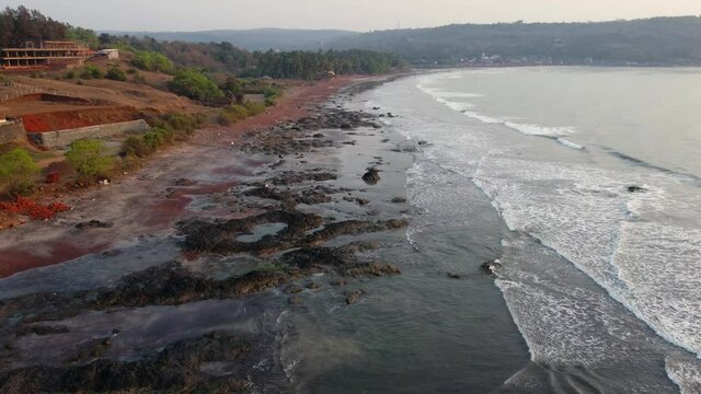 Aerial footage of Ladghar beach at Dapoli, located 200 kms from Pune on the West Coast of Maharashtra India.