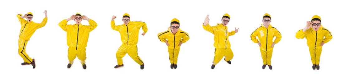 Man in yellow suit isolated on white