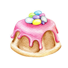 Watercolor Easter cake illustration, hand painted  cake 