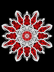 Mandala decoration ornament, isolated design element background. Tribal ethnic fashion motif for paper, textile, cloth fabric print. Digital art illustration	