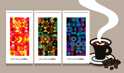 幾何学模様のコーヒー豆パッケージ