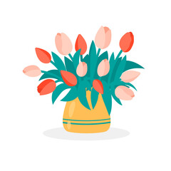 Isolated colorful flowers in vase on white background. Vector illustration