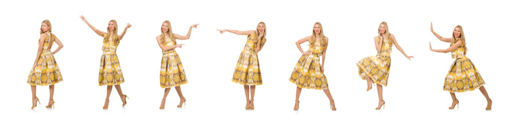 Naklejka premium Young woman wearing long summer dress isolated on white