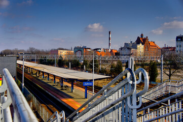 Zabrze Silesia Poland February 28.2021 Zabrze city center. Market square, around the railway station