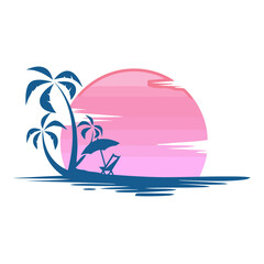 Sunset beach resort vector logo