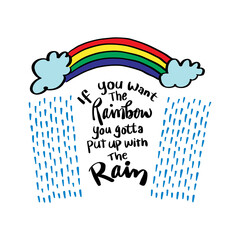 If you want the rainbow, you gotta put up with the rain. Hand lettering. Dolly Parton Quote Poster