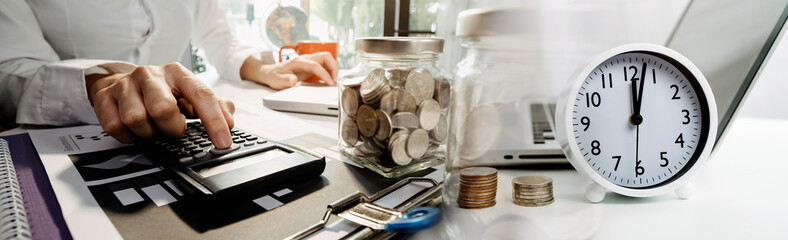 Digital marketing media in virtual screen.businesswoman hand working with mobile phone and modern...
